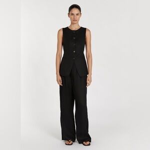 523. Tailored Long Line Vest and Wide Leg Pant Set in Black